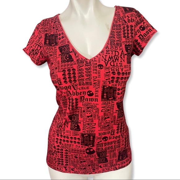Abbey Dawn Tops - Abbey Dawn women’s red graphic print V-neck  tee M